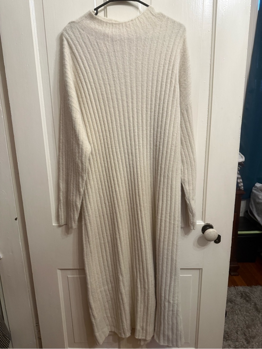 Women's Cream Ribbed Long Sweater Dress by Aerie